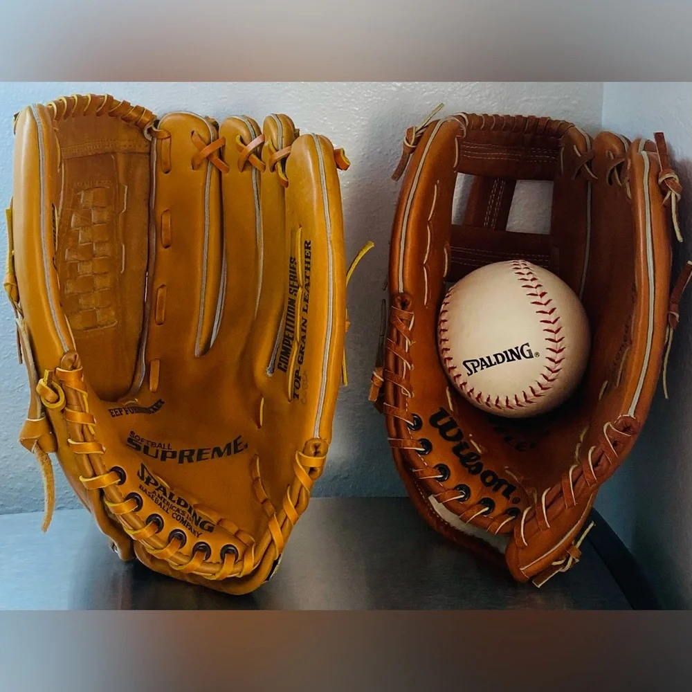 PAIR OF SPALDING-WILSON LEATHER SOFTBALL GLOVES